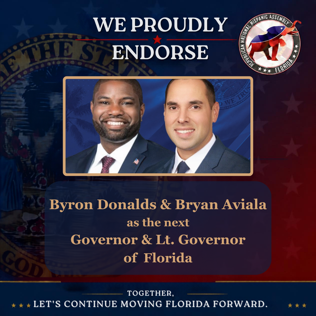 RNHA Florida proudly endorses Byron Donalds and Bryan Aviala as the next Governor and Lt. Governor of Florida